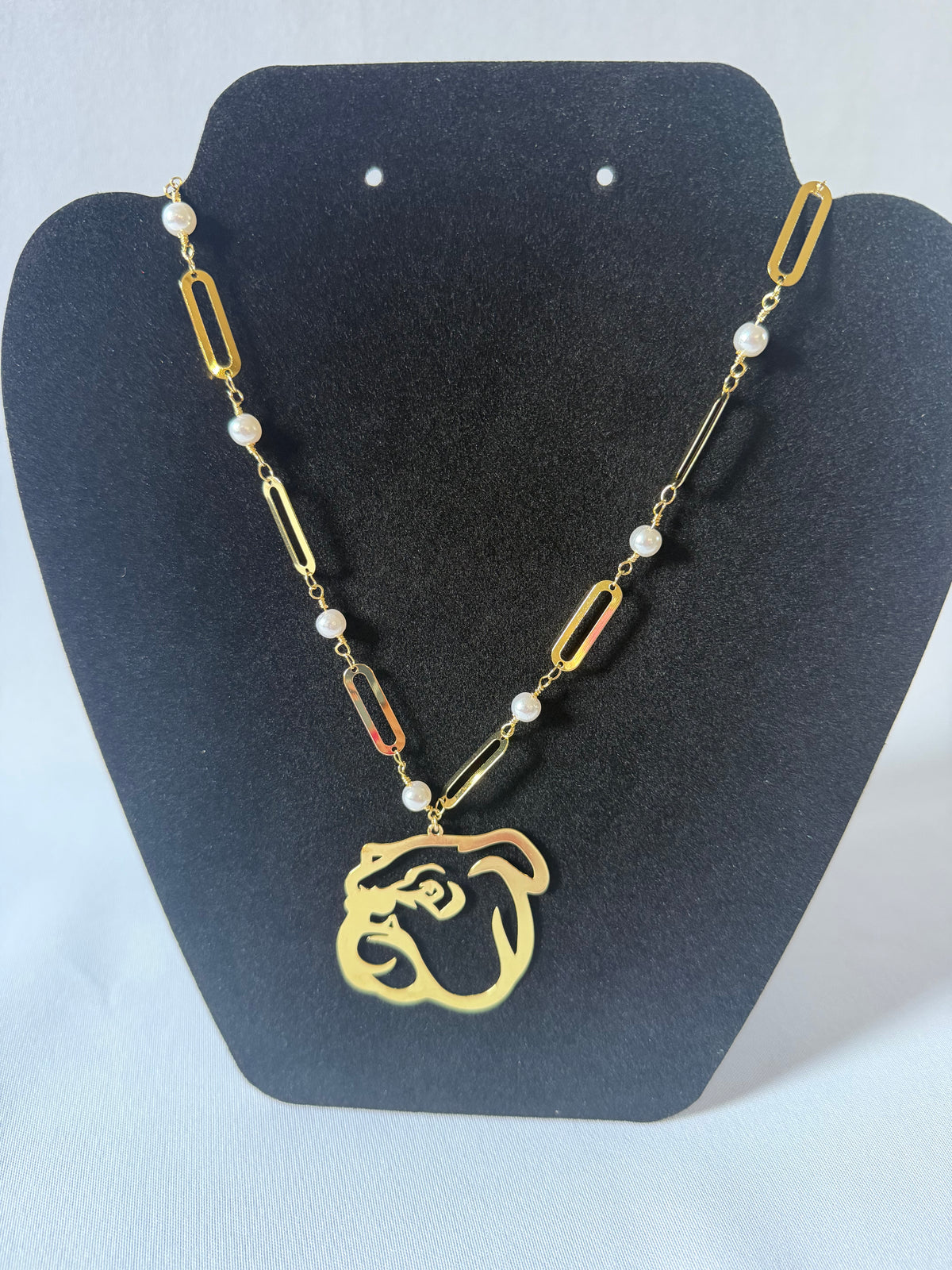 Mississippi State Bulldog Gold & Pearl Statement Necklace