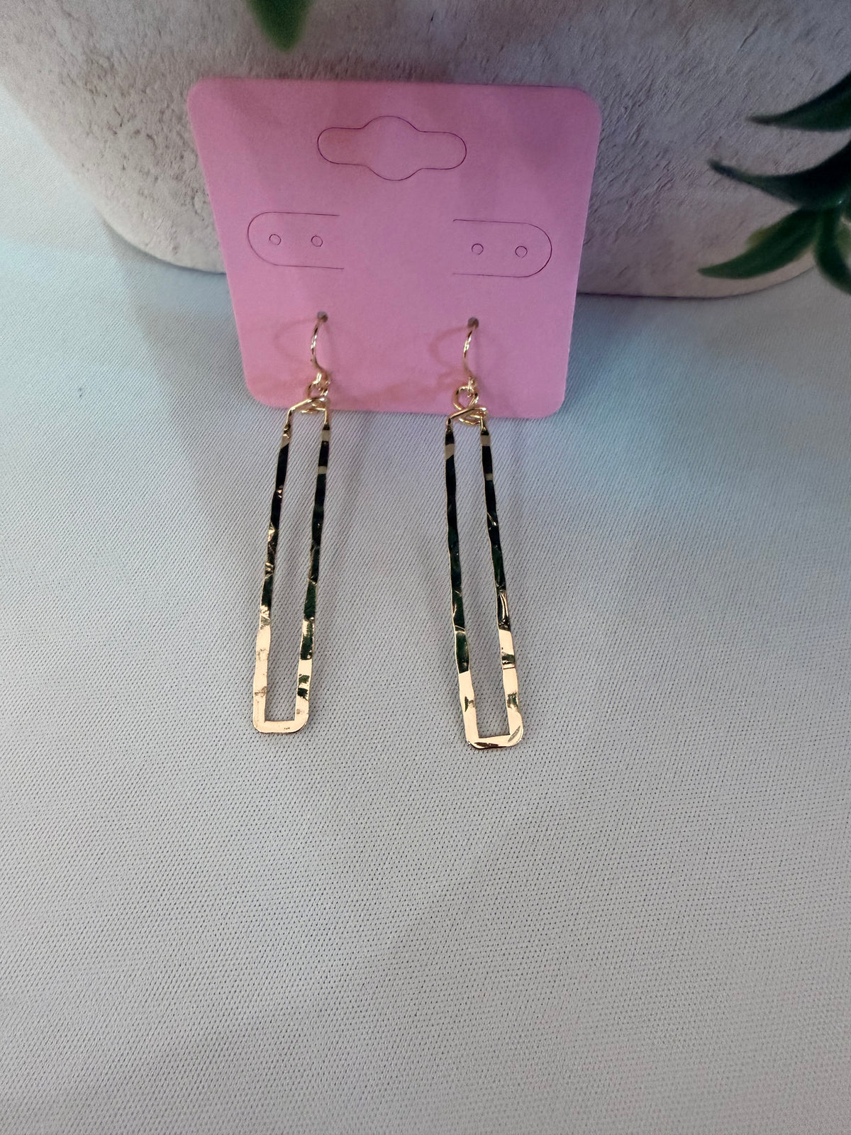 Gold-Dipped Hammered Rectangle Dangle Earrings