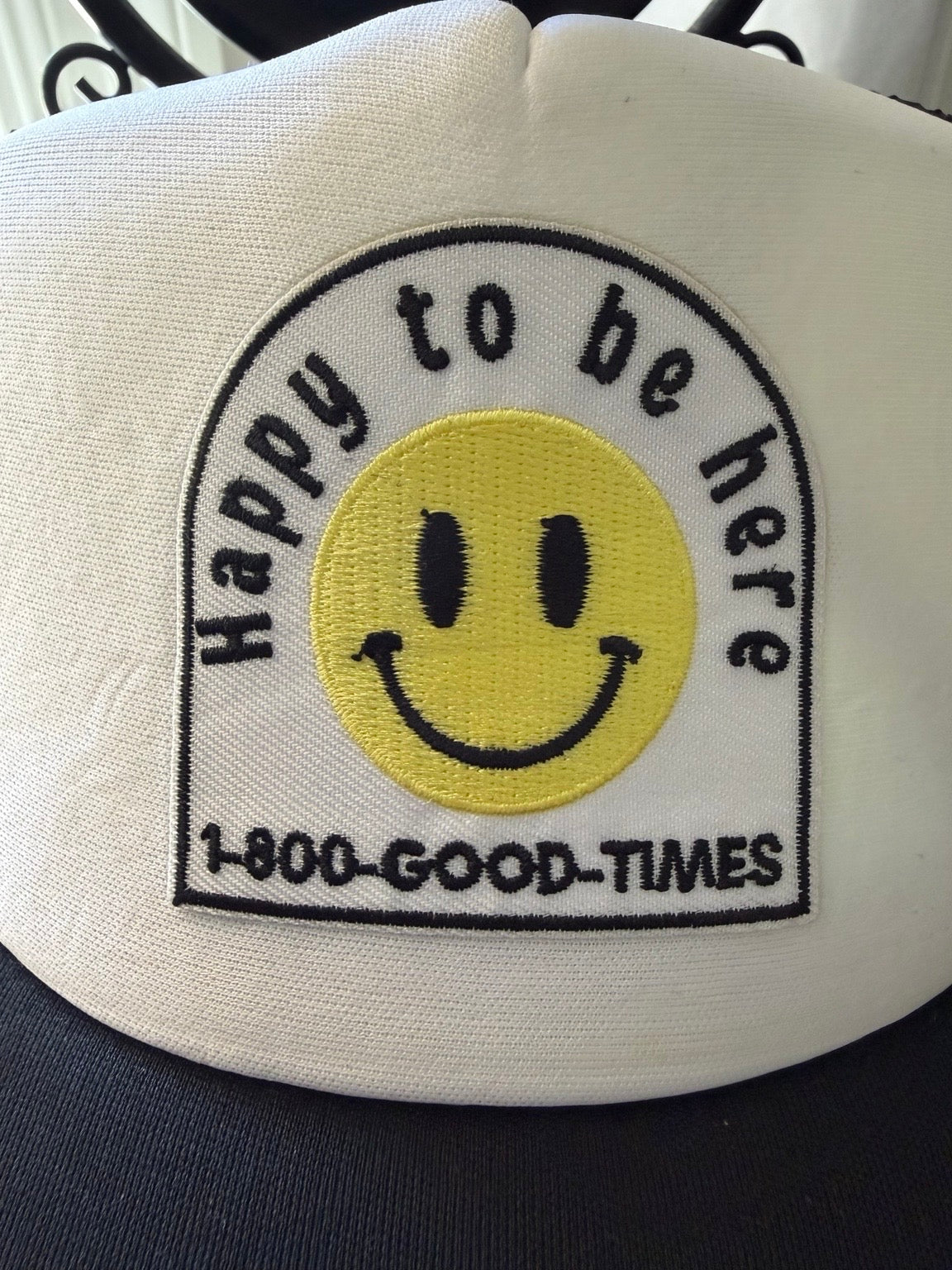 Happy to Be Here Trucker Hat| Black & White