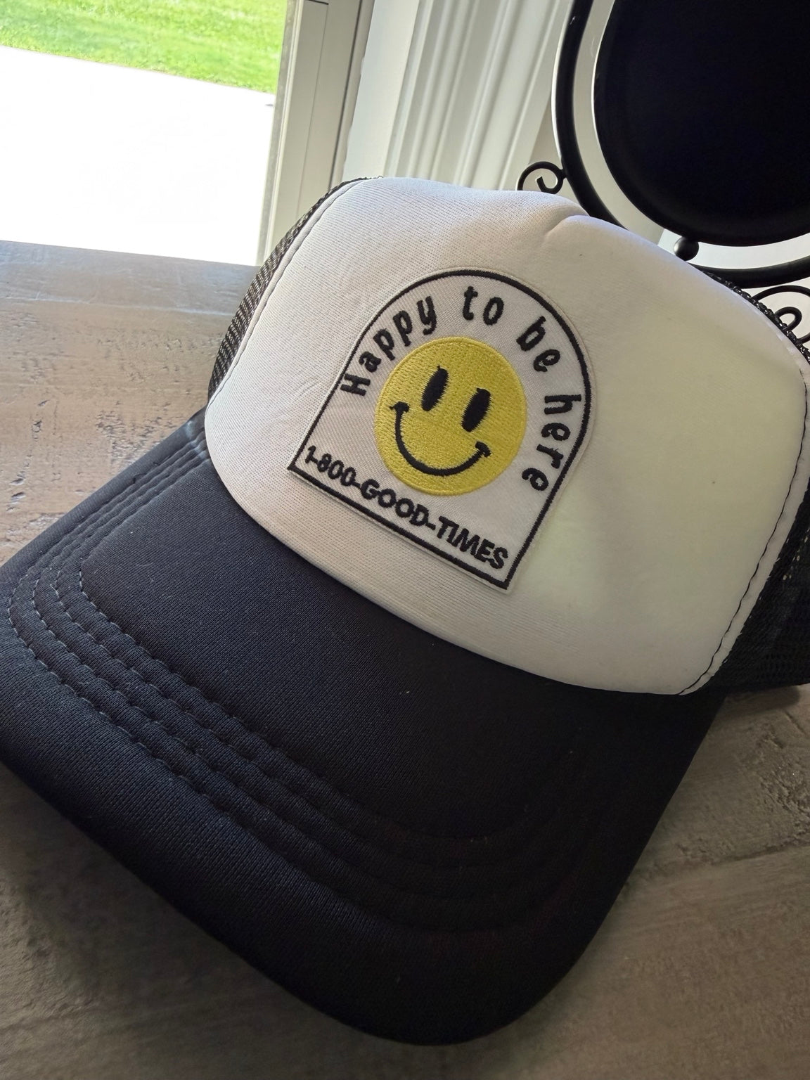 Happy to Be Here Trucker Hat| Black & White