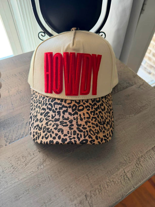 HOWDY Puff Embroidered Leopard Trucker Hat