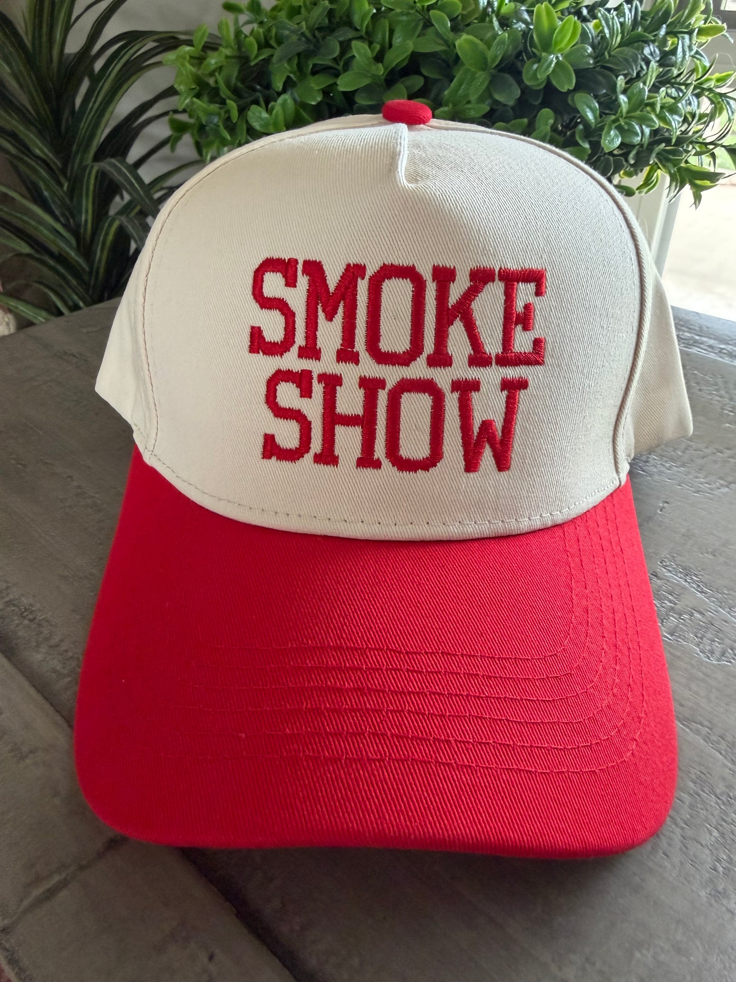 Smoke Show Trucker Hat | Red & Cream Embroidered Snapback