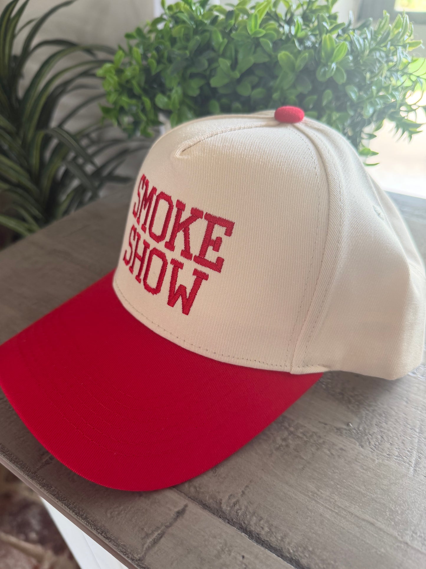 Smoke Show Trucker Hat | Red & Cream Embroidered Snapback