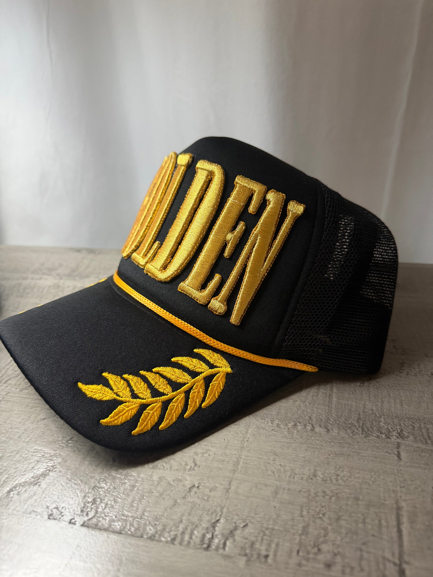Golden Embroidered Trucker Hat