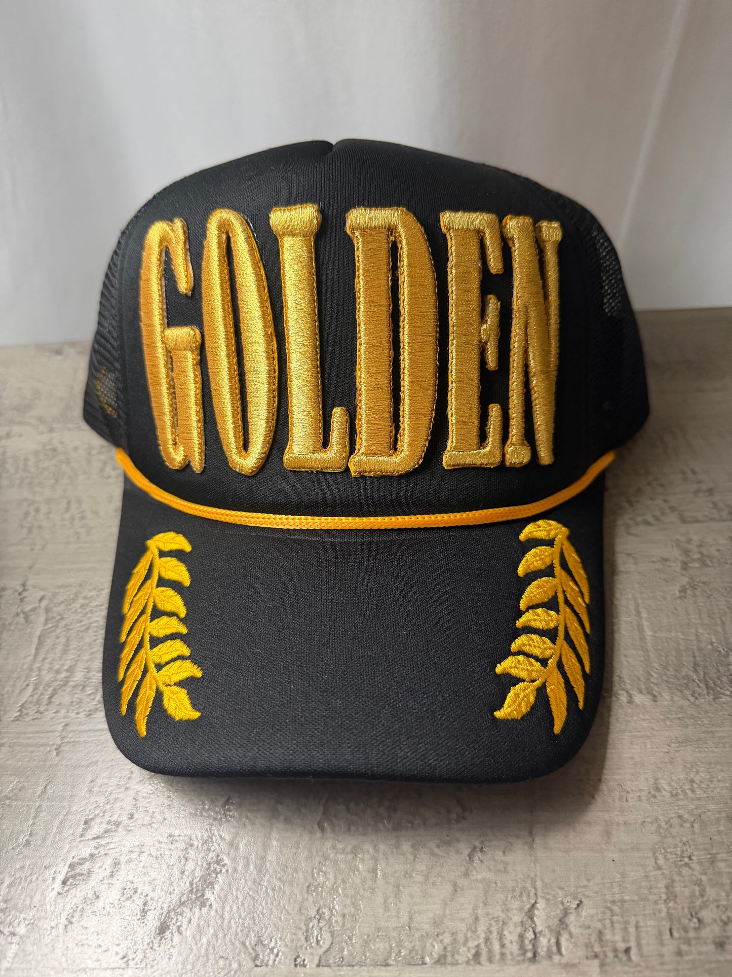 Golden Embroidered Trucker Hat