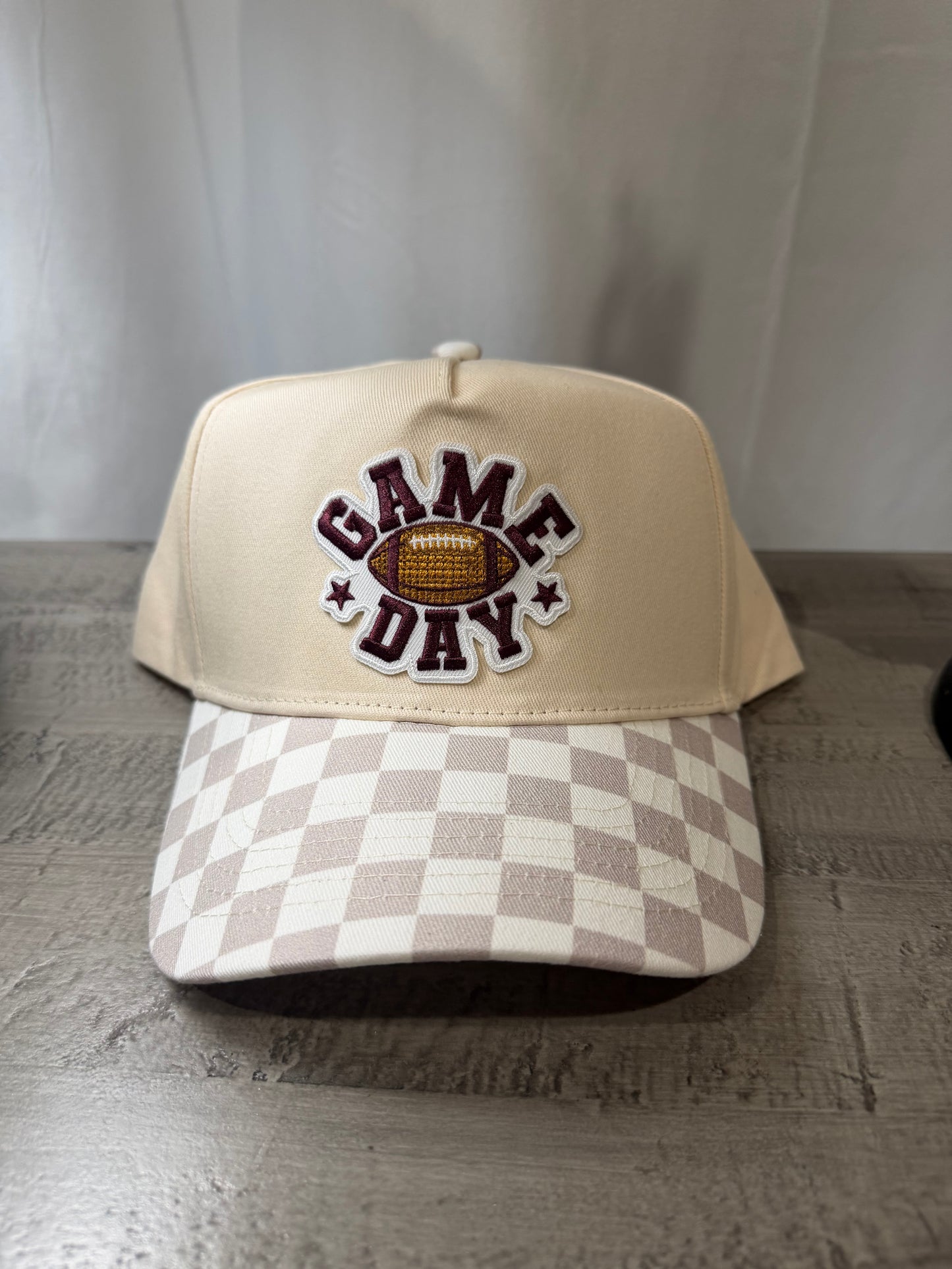 Game Day Trucker Hat – Neutral Checkered Brim