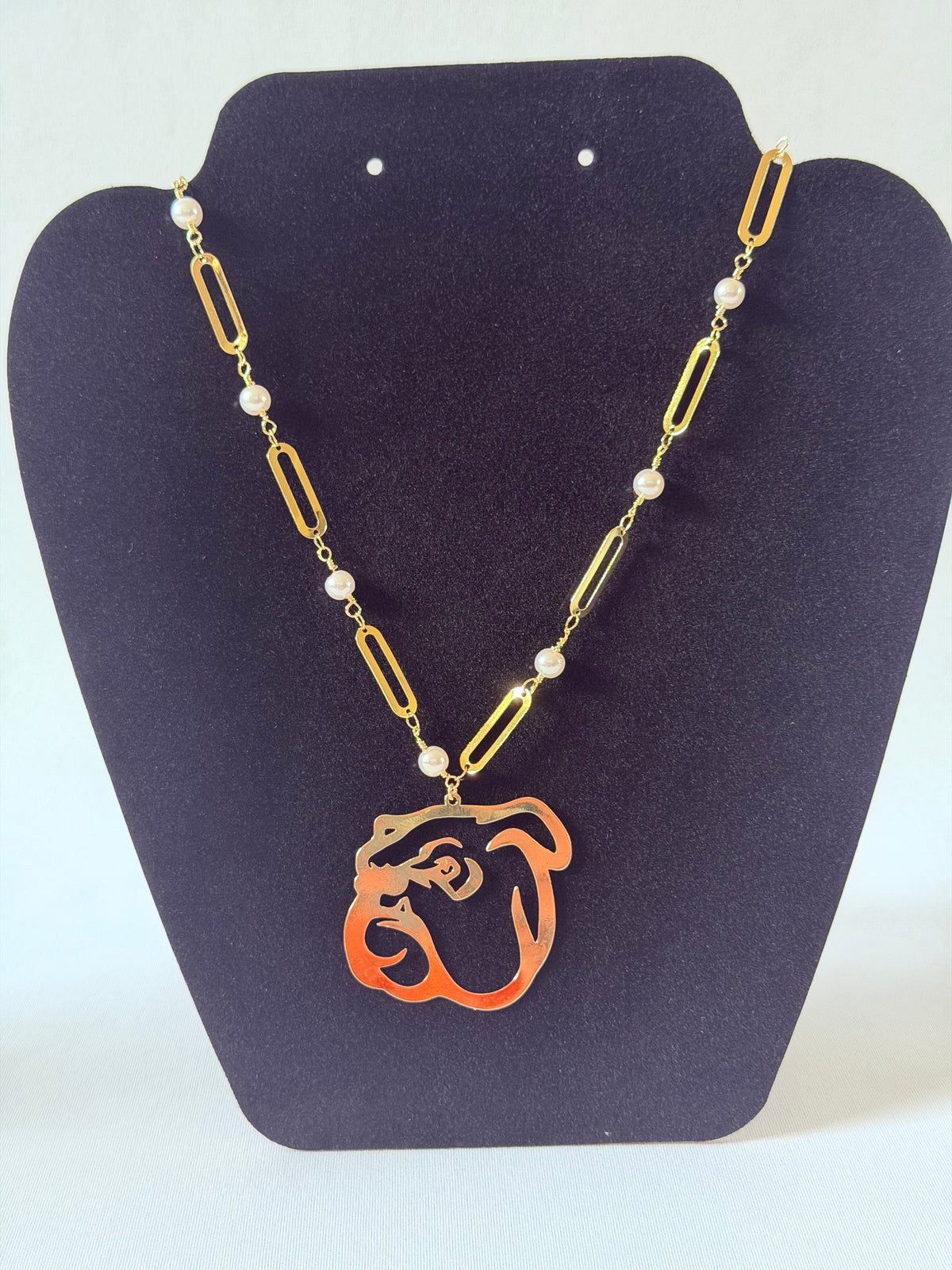Mississippi State Bulldog Gold & Pearl Statement Necklace