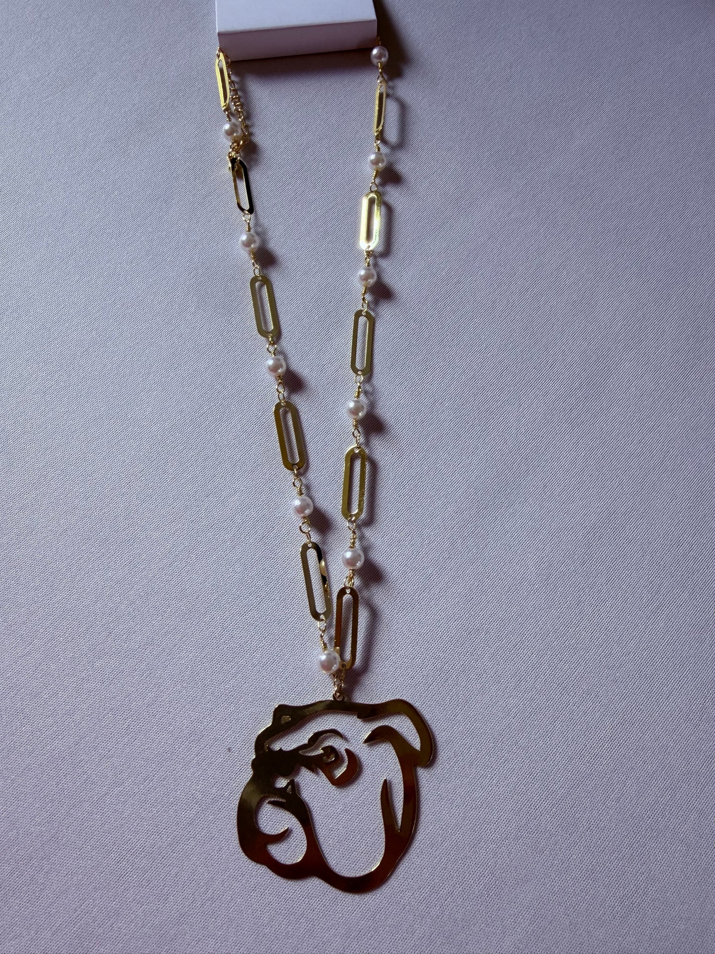 Mississippi State Bulldog Gold & Pearl Statement Necklace