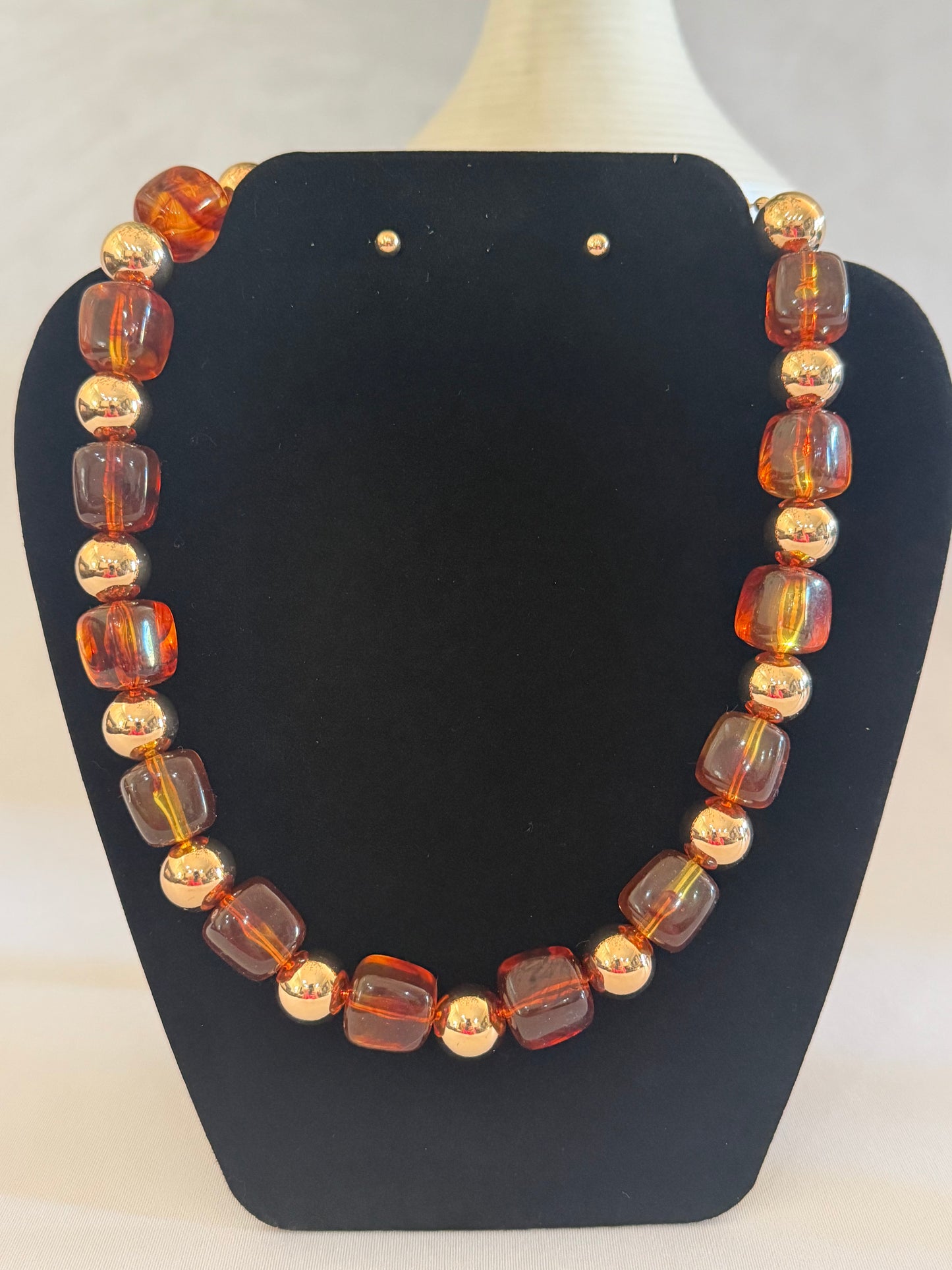 Chunky Tortoise Bead Statement Necklace Set