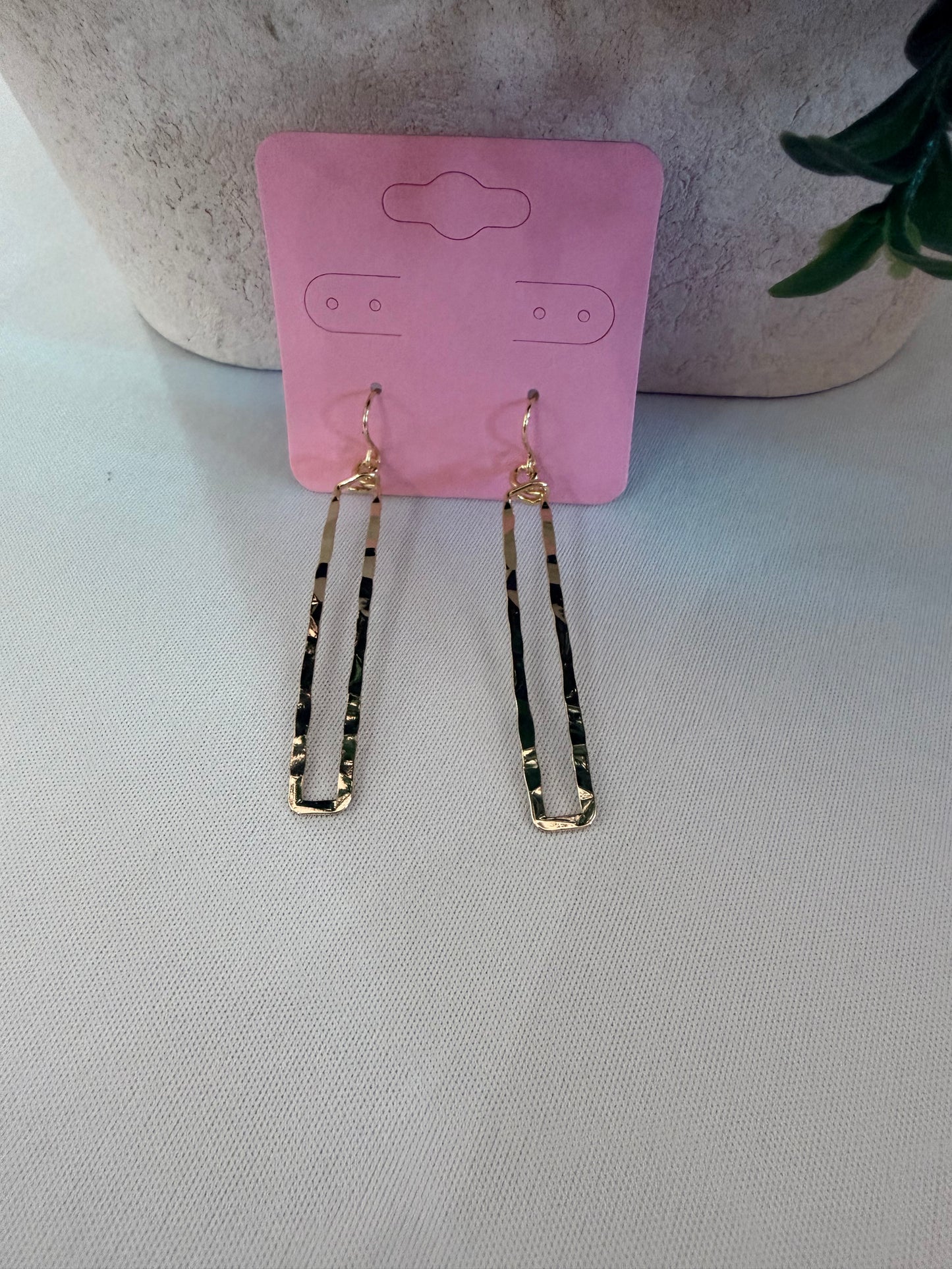 Gold-Dipped Hammered Rectangle Dangle Earrings