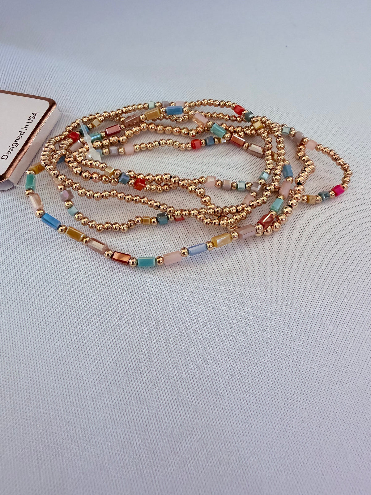Beaded Stretch Bracelet Set with Crystal Accents