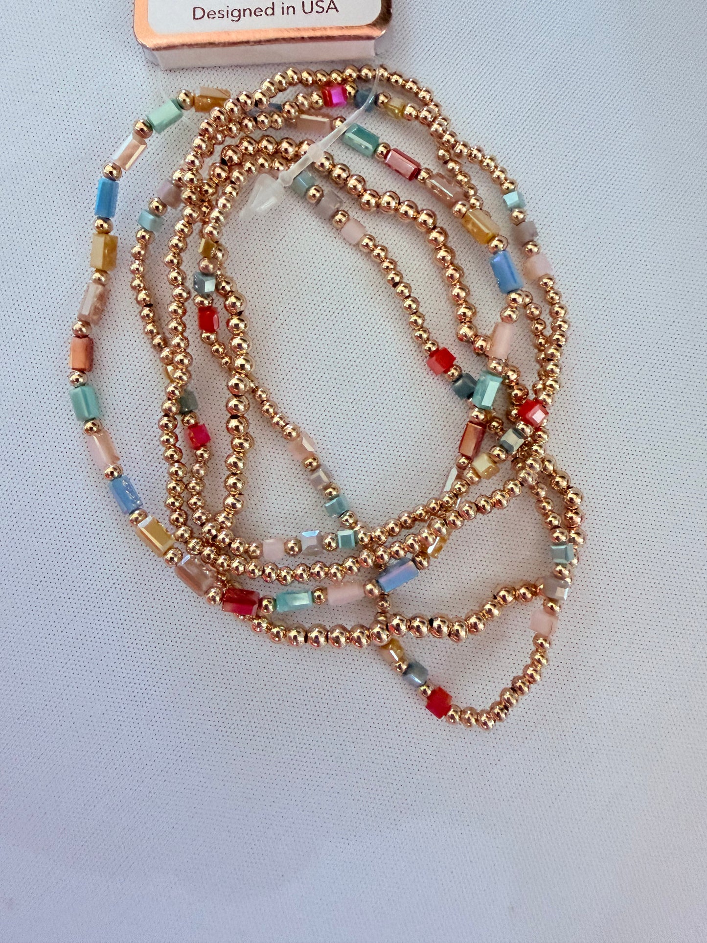 Beaded Stretch Bracelet Set with Crystal Accents