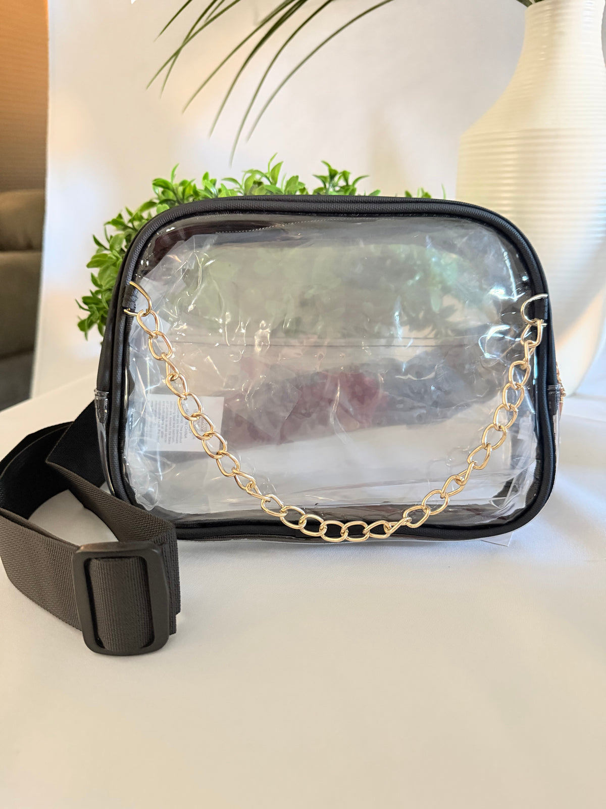 Clear Stadium Belt Bag with Chain Accent