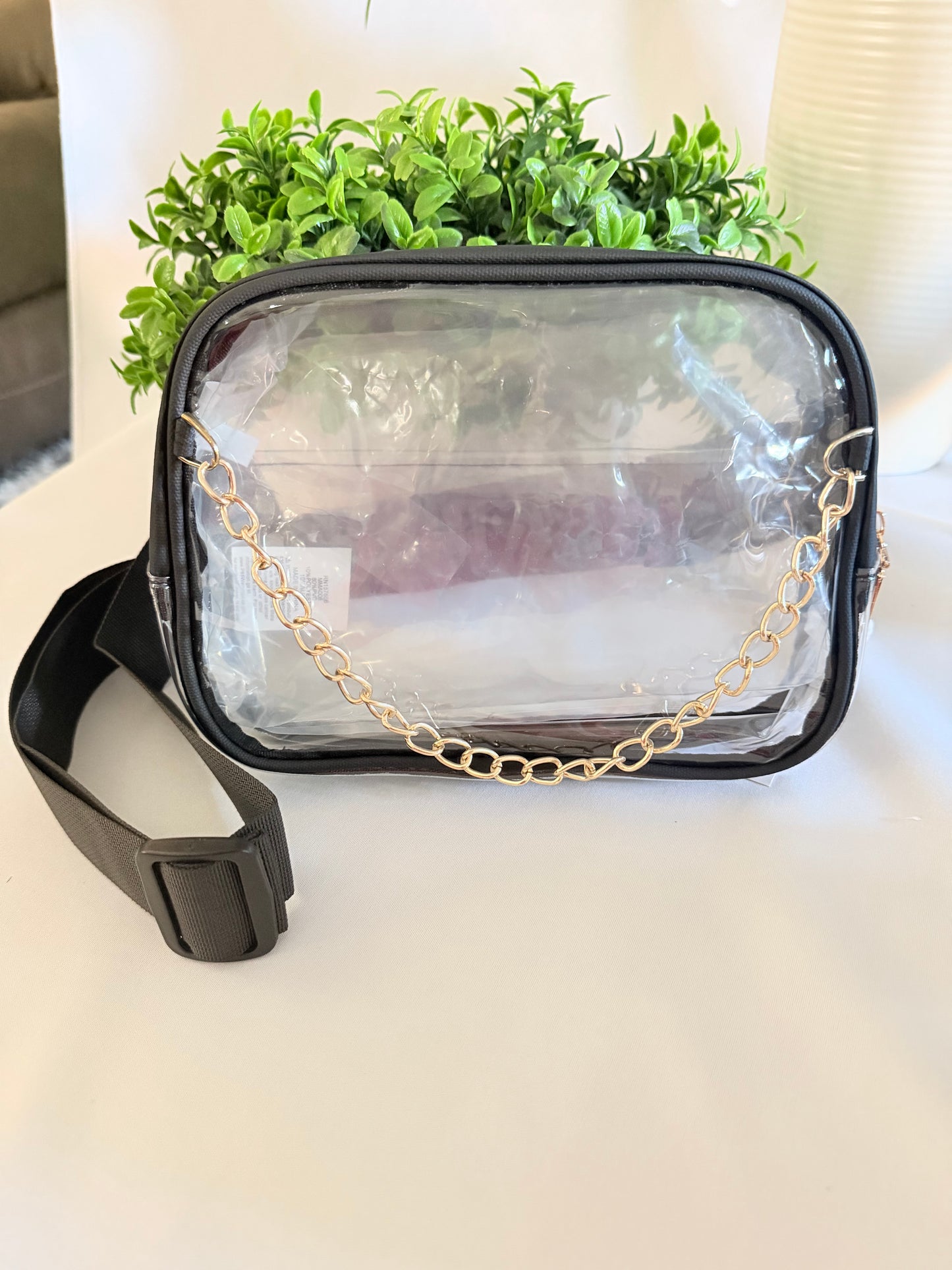 Clear Stadium Belt Bag with Chain Accent