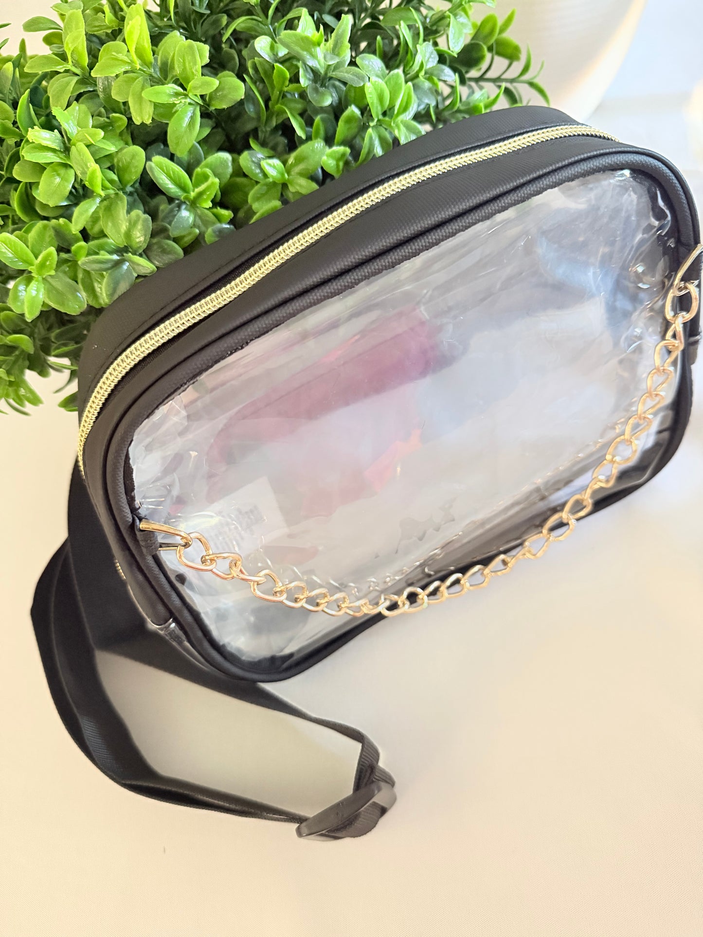 Clear Stadium Belt Bag with Chain Accent