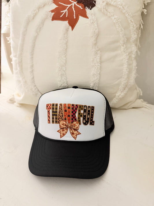 Thankful Fall Trucker Hat – Black & Cream 🖤🍂