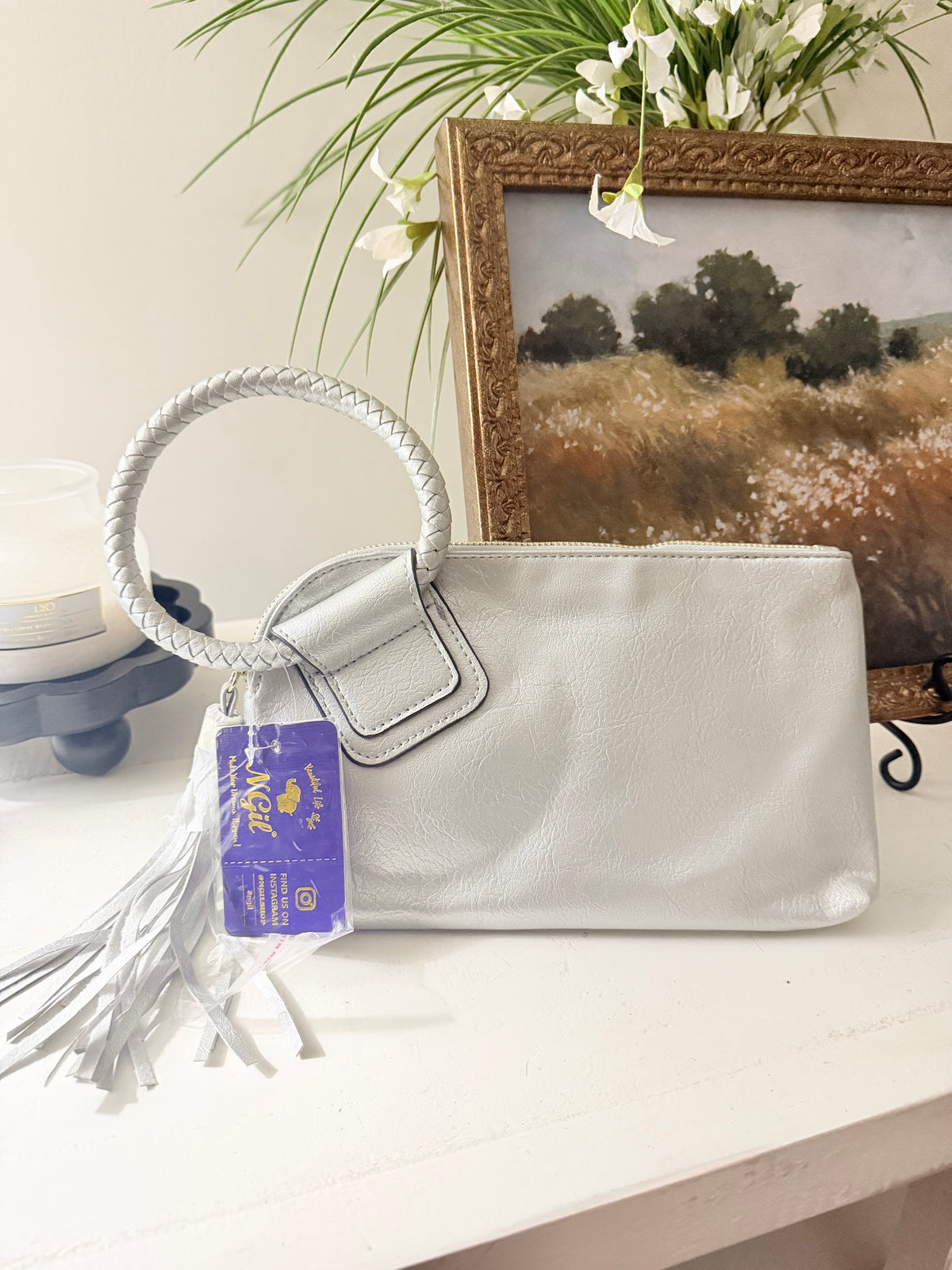 Silver Faux Leather Bangle Clutch
