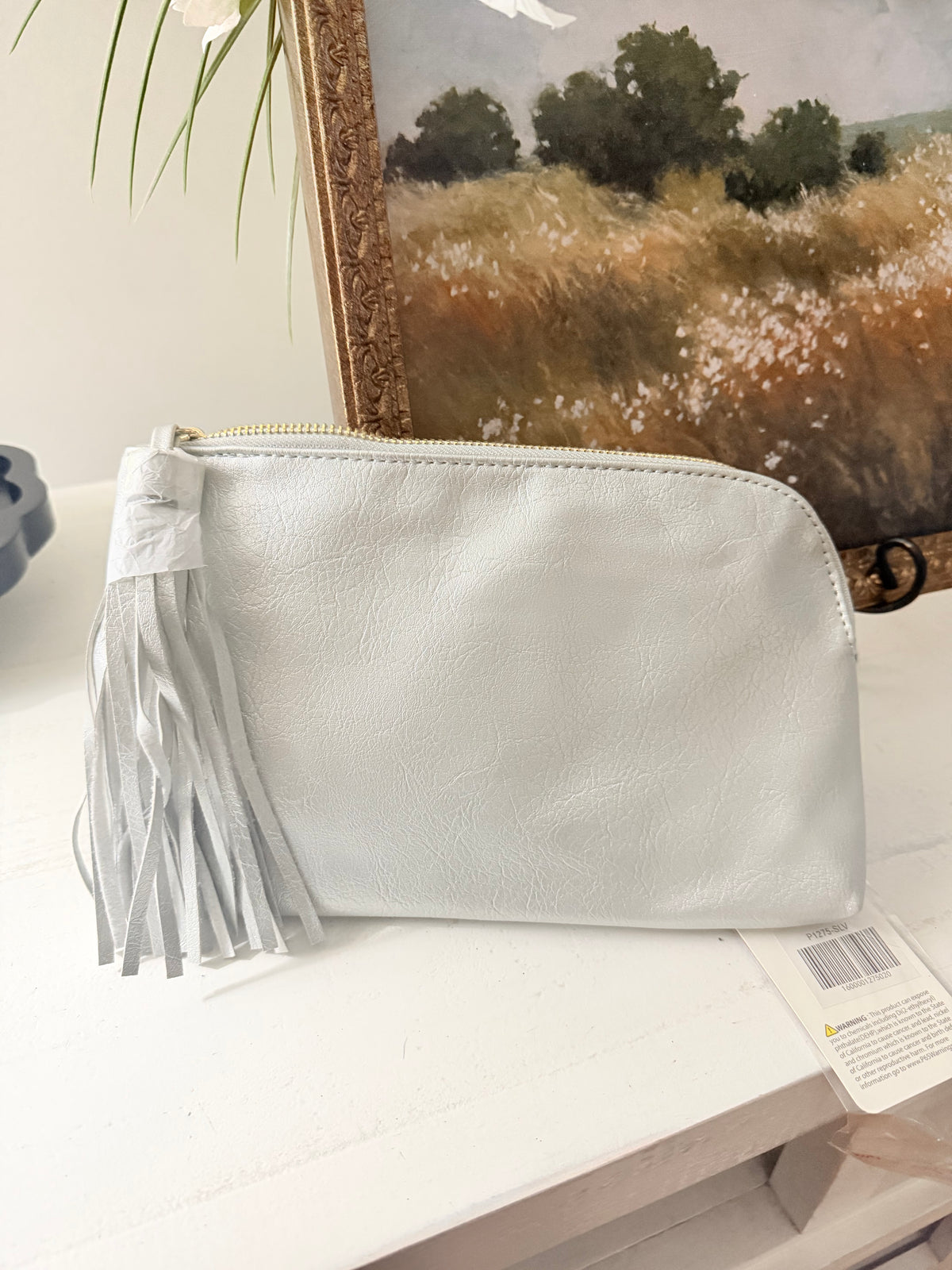 Silver Faux Leather Bangle Clutch